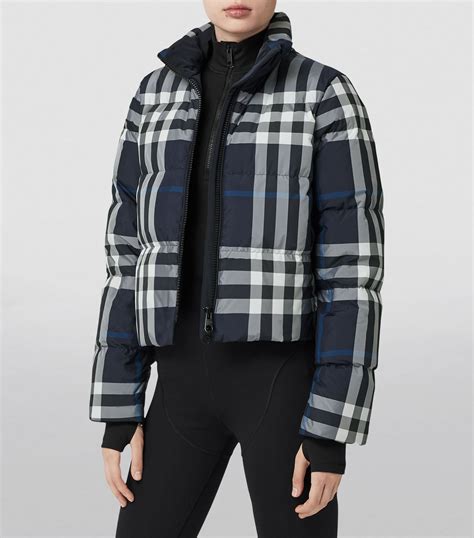 fake burberry puffer jacket|burberry check cropped puffer jacket.